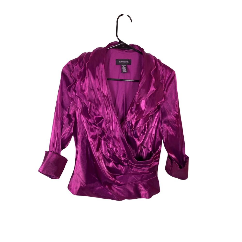 VTG Shiny Fuchsia Ruffle Blouse with Shoulder Pads R&M Richards Women’s Size 8
